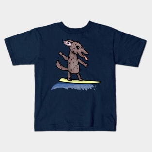 Dog on surfboard Kids T-Shirt